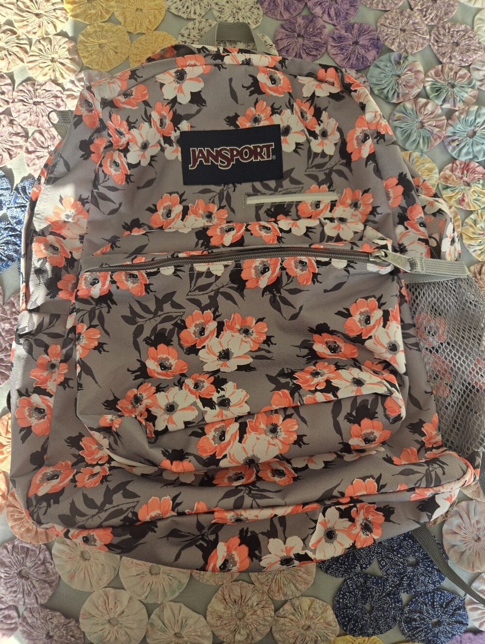 Jansport Floral Backpack Gray, Coral White EUC